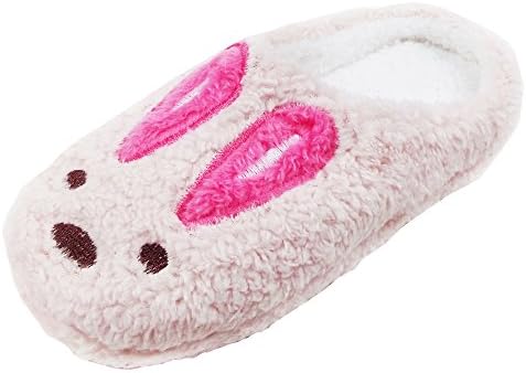 Niceshoes Girls' Cute Winter Plush Sherling Slippers (6.5-8(B)M, pink rabbit)
