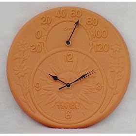 Thermometer & Clock -Terra Cot