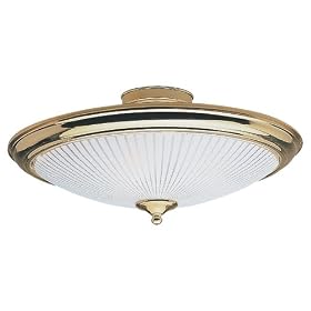 Sea Gull Lighting 7457-02 3-Light Close-to-Ceiling Fixture, White and Clear Patterned Glass and Polished Brass