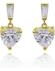 14K Yellow Gold Heart drop Stud Earring with Baguette Stone on Top