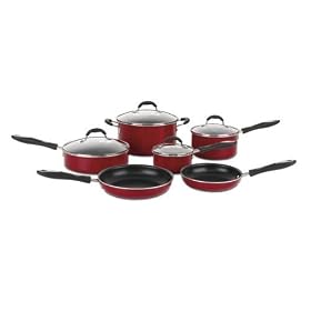 �N�C�W�i�[�g �m���X�e�B�b�N �t���C�p�� ��@10�_�Z�b�g ���b�h Cuisinart Advantage 10-Piece Nonstick Cookware Set, Red 55-10R