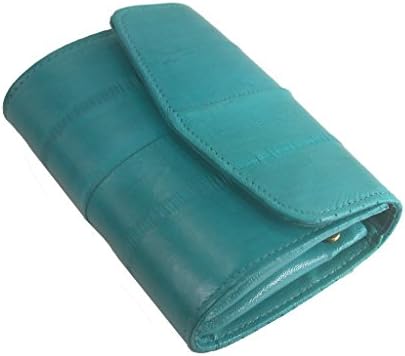 Genuine Hand Made Eel Skin Leather Coins Changes Case Holder 3 Pockets Wallet Purse New (Teal)