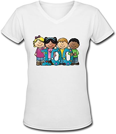 Onleya Women's 100th Day Of School Logo V-Neck Tee XL White