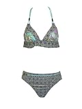 W Swim Aqua and Purple Paisley 2 Pc Bikini w/ Halter Top & Belted Bottom