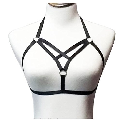 Jelinda Women Harness Elastic Cupless Cage Bra Hollow Out Strappy Crop Top (1)