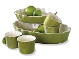 Mayfair & Jackson Pretty Petals 6 Piece Sage Green Oval Ruffle Stoneware Set 5143SG