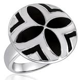 DaVinci Black/White Round Art Deco Flower Design Fashion Ring Double Sterling Layered Accents - You Choose Size (9)