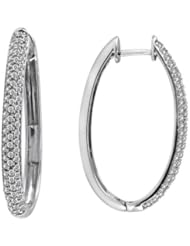 14k Gold Oval Pave Diamond Hoop Earrings (3/4 cttw, H-I Color, I1-I2 Clarity)