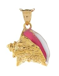 14k Gold Pink & White Enamel Ocean Sea Shell Tropical Stylish Pendant