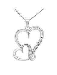 1/10Ct White Diamond Double Heart Pendant In Sterling Silver