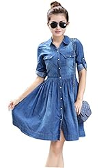 Plus Size Summer Cotton/Denim Pleated  Dress