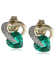 10k Gold Heart Created Precious Gemstone Diamond Earrings (1/12 cttw, I-J Color, I2-I3 Clarity)
