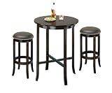 York Espresso Pub Table Set with 2 Leather Nailhead Swivel Bar Stools