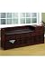 Craftsman Gossip Bench With Wicker Baskets And Brown Leather