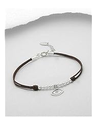 Saddle Brown Eye Leather Bracelet In 92.5 Sterling Silver
