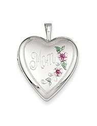 Sterling Silver 20mm Enameled Floral Mom Heart Locket. Metal Wt- 3.4g