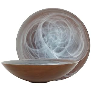 Colorful Recycled Art Glass Brown Large Saucer Bowl 14W 4H