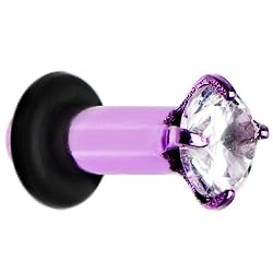 8 Gauge Cz Purple Electro Titanium Tunnel Plug