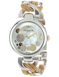 Akribos XXIV Womens AK643TTG Lady Diamond Silver-Tone and Gold-Tone Dial Mesh and Chain Link Bracelet Watch