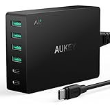 Aukey Quick Charge 3.0 USB-C 2ポート+4ポート AiPower搭載 USB C ケーブル付属 60W 急速充電器 ACアダプタ 同時充電可能 iPhone/iPad/Galaxy/Xperia/Nexus/LGなどに対応 ブラック PA-Y6