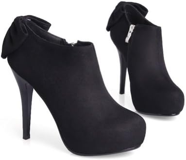 WeenFashion Women's Solid Ankle Boots with Bowknot and Zipper, Black, 38