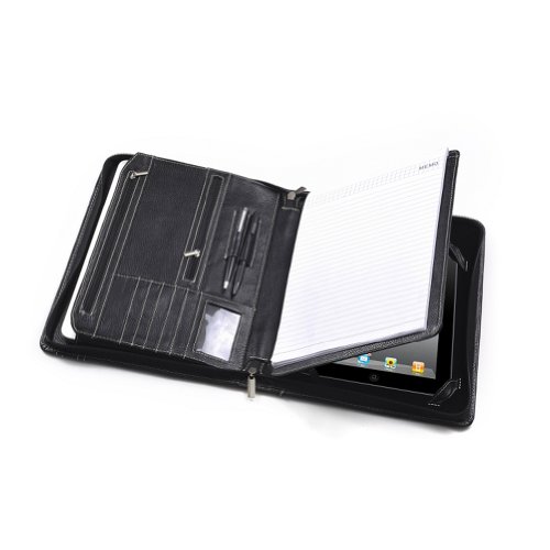 iPad Zippered Padfolio w/ Writing Pad Holder fit Letter Size 8.5 x 11 Note Pad, Black On Sale