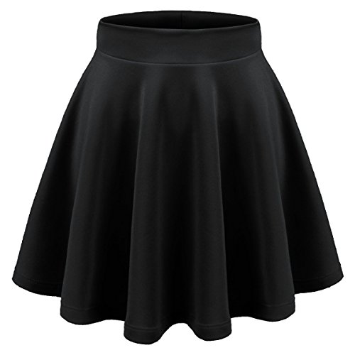 Aenlley Womens Basic Shirts Stretchy Short Pleated Circle Flared Skater Skirt