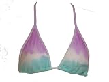 W Swim Aqua and Purple Bikini Triangle Halter Top w/ Paisley Lace (M)
