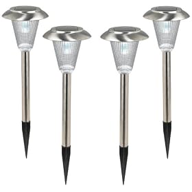 Set of 4 Steel Finish 5" Wide Solar LED Landscape Lights