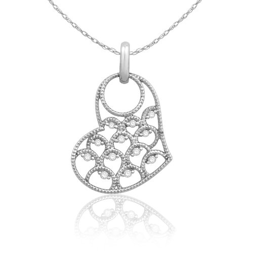 41HGSVCxpjL Choice of 10k White or Yellow Gold Victorian Heart Diamond Pendant (0.08 cttw, G H color, I2 Clarity), 18