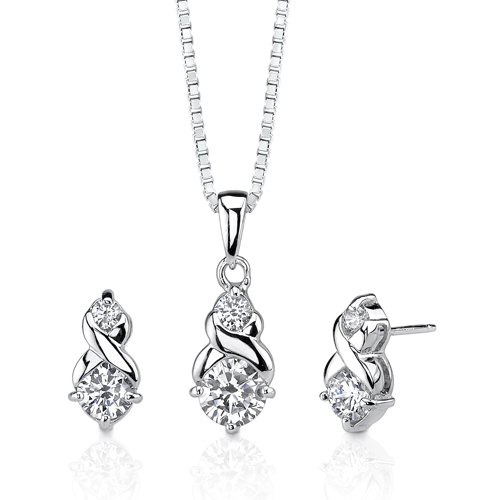 Infinitely Sophisticated: Sterling Silver Designer Inspired Bridal Jewelry Earring Pendant with Cubic Zirconia