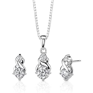 Infinitely Sophisticated: Sterling Silver Designer Inspired Bridal Jewelry Earring/ Pendant with CZ Diamonds