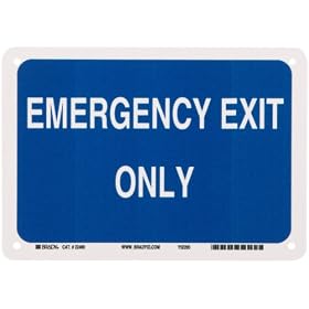 Brady 22480 10" Width x 7" Height B-401 Plastic, Blue on White Exit and Directional Sign, Legend "Emergency Exit Only"