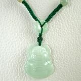 Jade Laughing Buddha Necklace on Green Cord adjustable from 14" - 26" in length, #9388
