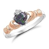 Sterling Silver Two Tone Rosegold Rainbow Topaz CZ Claddagh Ring Sizes 4 to 10