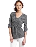 Calvin Klein Jeans Women's Petite Printed Smocked Henley Shirt