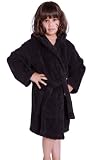 Soft Touch Linen Girls and Boys Kids Hooded Terry Turkish Robe Bathrobe 100% Cotton (Small / Medium, Black)