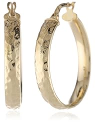 14k Italian Yellow Gold Hammered Finish Hoop Earrings