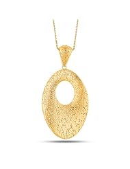 Fancy Mesh Textile Oval Pendant In 14K Gold - 18" Chain