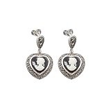 Sterling Silver Onyx and Mother-of-Pearl Cameo Earrings