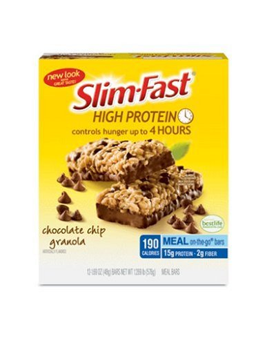 Slim-Fast High Protein Meal Bar, Chocolate Chip Granola, 1.69-Ounce Bars in 12-Count Boxes