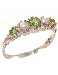 Solid 925 Sterling Silver Genuine Natural Peridot & Pearl VINTAGE style Ring - Finger Sizes 4 to 12 Available
