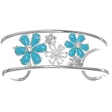 Ss Turquoise And Clear Cz Floral Cuff Bracelet-th