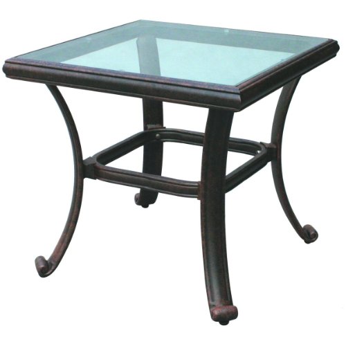 Darlee Series 50 Glass Top Square Aluminum Outdoor Patio End Table - 24 Inch Square - Antique Bronze