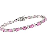10 1/4 Carat Pink Sapphire and Diamond Bracelet in Sterling Silver, 7