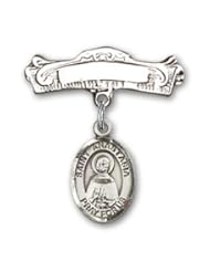 Sterling Silver Baby Badge with St. Anastasia Charm and Arched Polished Badge Pin