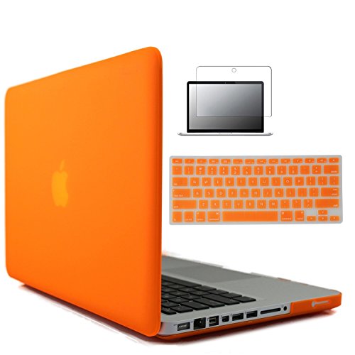 iBenzer - 3 in 1 Soft-Skin Smooth Finish Soft-Touch Plastic Hard Case Cover & Keyboard Cover & Screen Protector for Macbook Pro 13'' WITH CD-ROM, Orange MMP13OR+2
