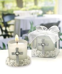 Glass Candleholder Featuring Cross With A Silver Heart-Shaped Rhinestone, 1