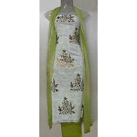 Buy Beatiful Indian Ethnic Off White Cotton Printed Salwar Kameez Unstitched Dress Material with... by Utasv