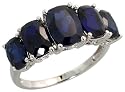 10k White Gold Ring, w/ 5.00 Carats September Birthstone Created Blue Sapphire Stones, 5/16" (8mm) wide